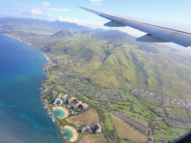 ハワイ上空からの景色